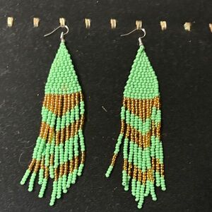 Green and Gold Beaded Earrings